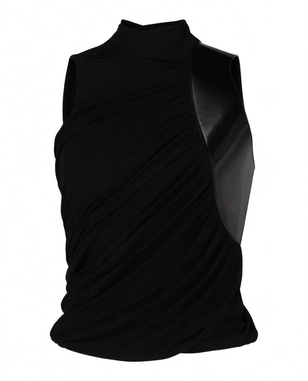 NEW SALVATORE FERRAGAMO women's panelled draped top in black